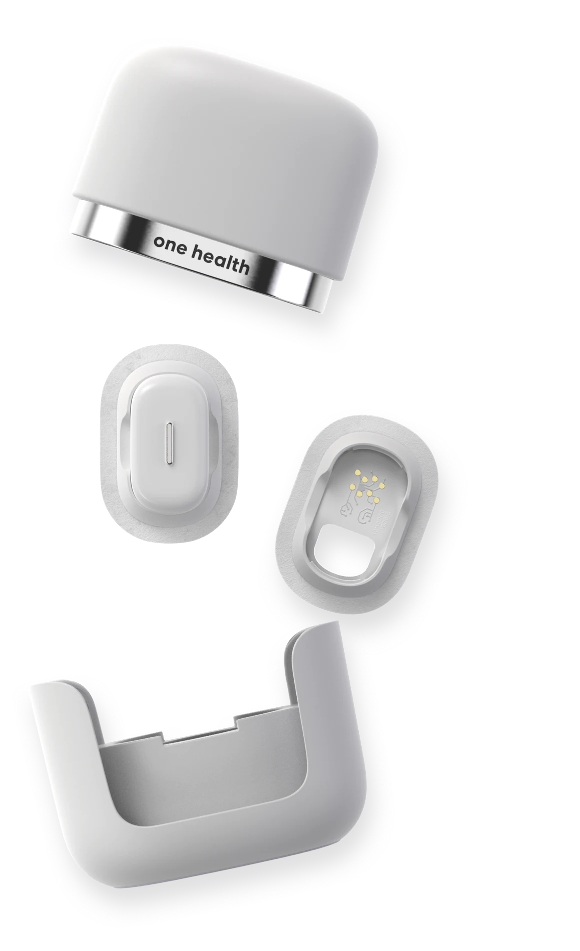 Exploded view of the reusable pod, daily sensor, and applicator